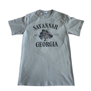Port & Company Sm Gray Short Sleeve Cotton Savannah Georgia Graphic Tee Shirt